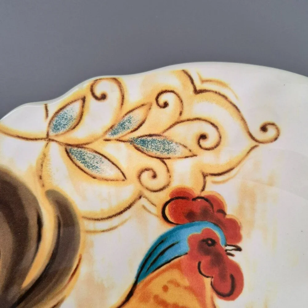 Pier 1 Gallo Dinner Plate, Whimsical Roosters, c2013-15 Discontinued Replacement - Picture 5 of 8